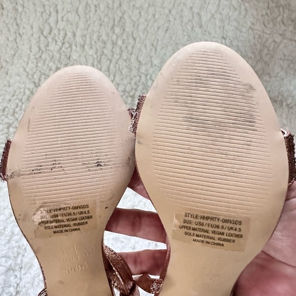 Halston Rhinestone Ankle Strap Sandal - Heels open toe Rosegold Sparkle Party 6 - Picture 12 of 14